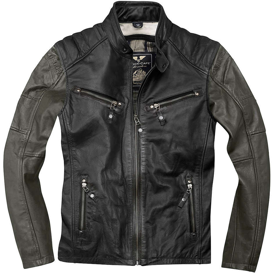 Vintage Black Cafe London LJ81366 Green Black Leather Motorcycle Jacket