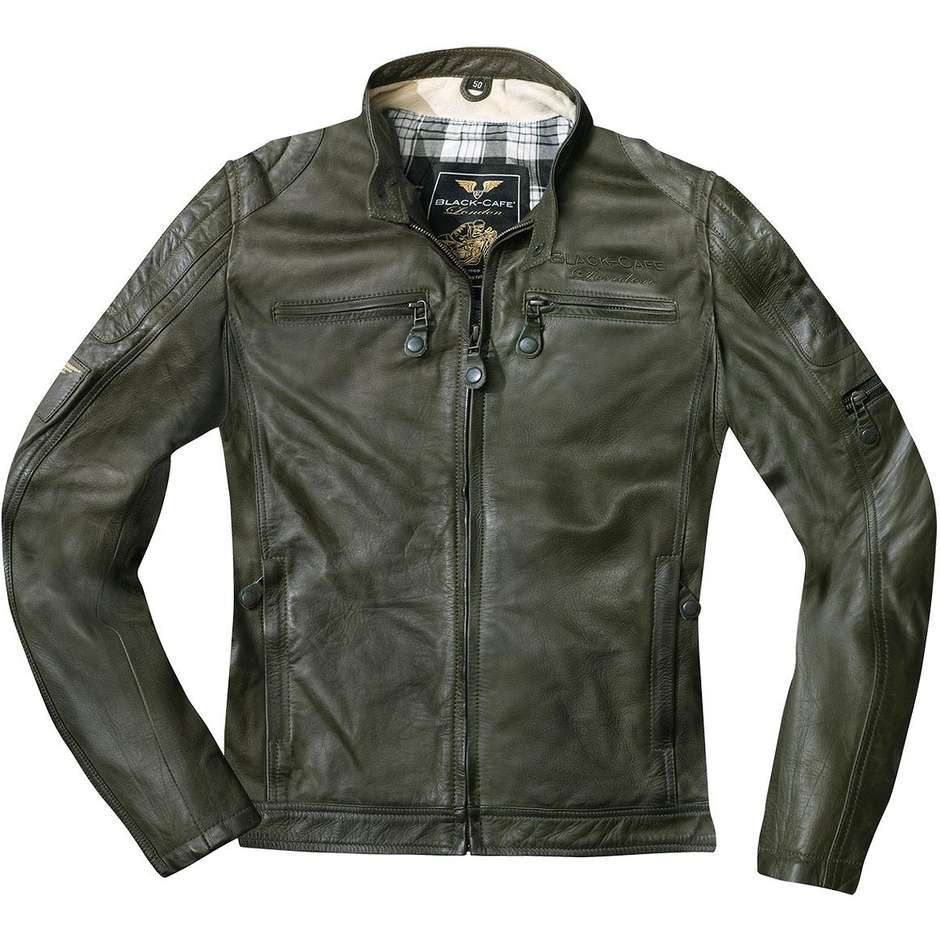 Vintage Black Cafè London LJ10676 Green Leather Motorcycle Jacket