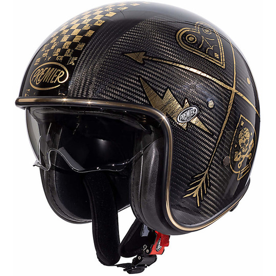 Vintage Carbon Jet Motorcycle Helmet Premier VINTAGE EVO Carbon NX GOLD CHROMED
