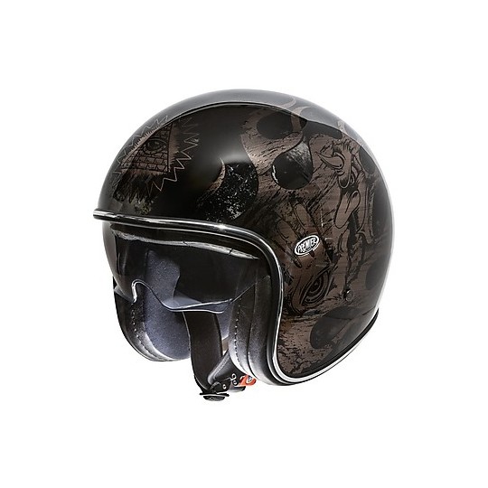 VINTAGE EVO BD Black Chromed Premier Fiber Jet Vintage Motorcycle Helmet