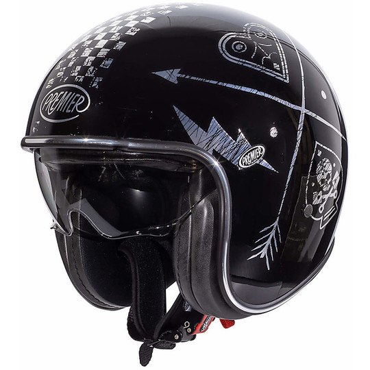 VINTAGE EVO NX Vintage Fiber Gold Jet Motorcycle Helmet Silver Chromed Black Silver