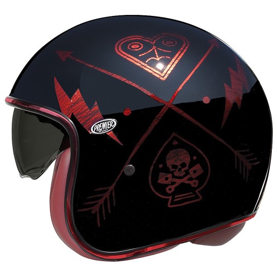 VINTAGE EVO NX Vintage Fiber Optic Jet Helmet Red Chromed Black Red