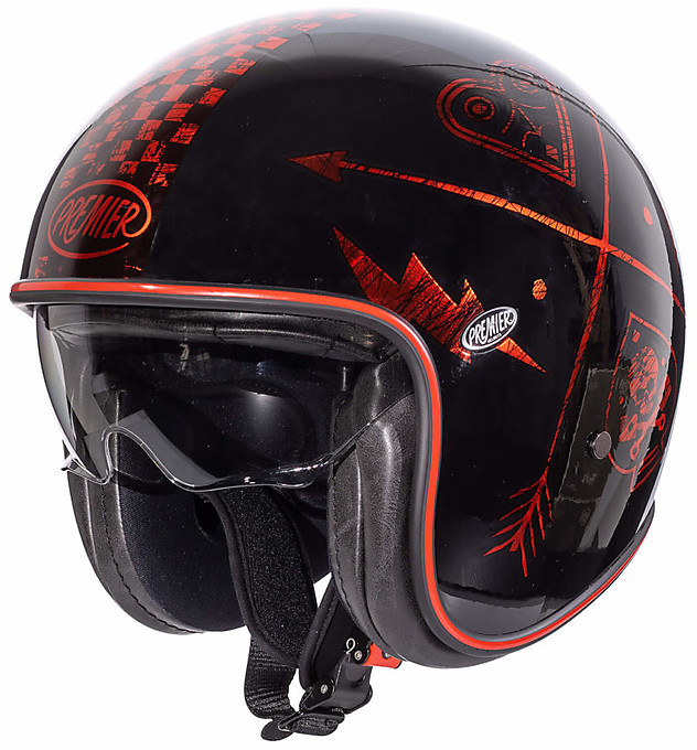 VINTAGE EVO NX Vintage Fiber Optic Jet Helmet Red Chromed Black