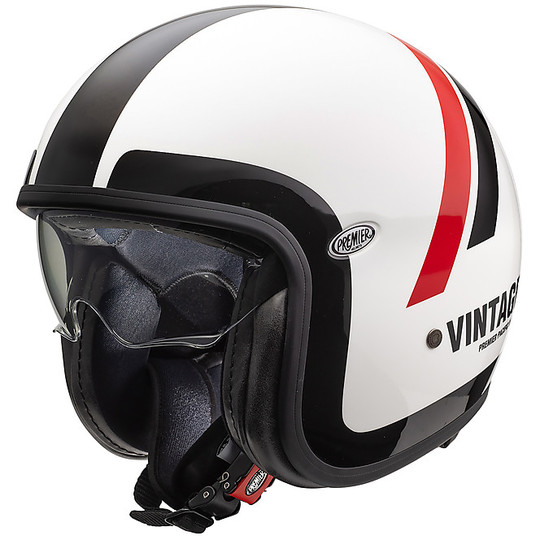 Vintage Jet Motorcycle Helmet In Fiberglass Premier VINTAGE EVO DO8 White Red