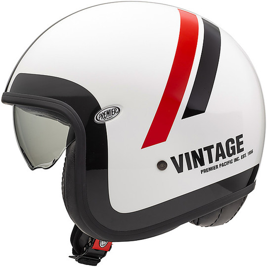 Vintage Jet Motorcycle Helmet In Fiberglass Premier VINTAGE EVO DO8 White Red