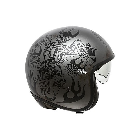 Vintage Jet Motorcycle Helmet in Premier Fiber VINTAGE EVO BD 17 BM Silver Black