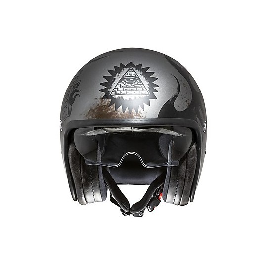 Vintage Jet Motorcycle Helmet in Premier Fiber VINTAGE EVO BD 17 BM Silver Black