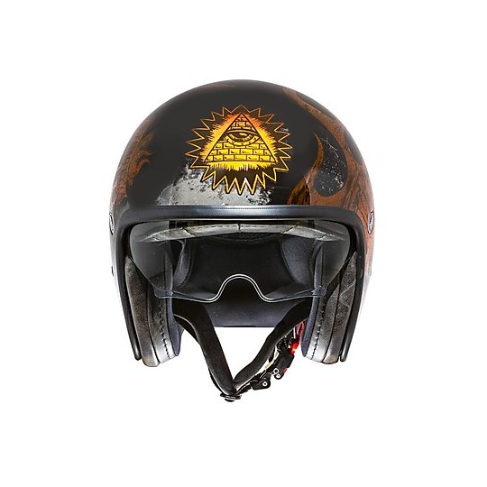 Vintage Jet Motorcycle Helmet in Premier Fiber VINTAGE EVO BD Orange Chromed Polished Black