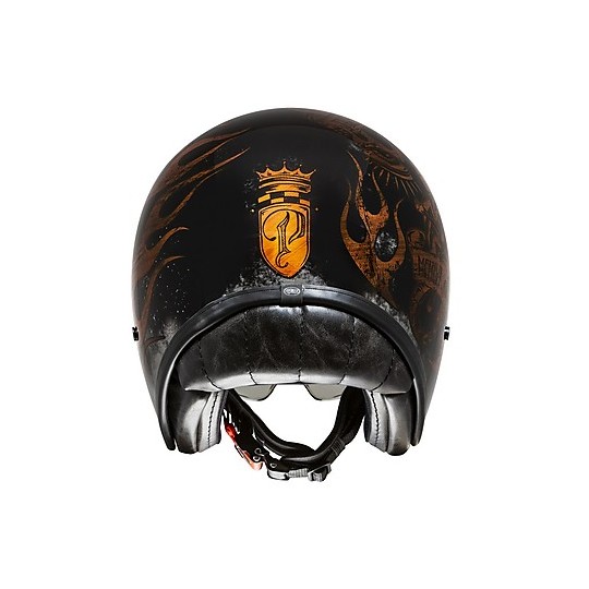 Vintage Jet Motorcycle Helmet in Premier Fiber VINTAGE EVO BD Orange Chromed Polished Black