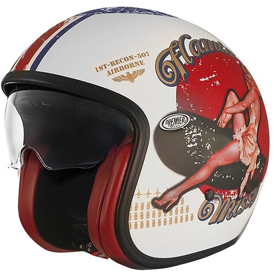 Vintage Jet Motorcycle Helmet in Premier Fiber VINTAGE EVO Pin Up 8 BM Matt White