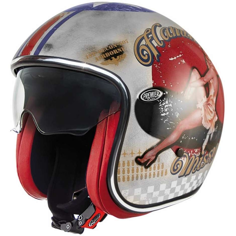 Vintage Jet Motorcycle Helmet in Premier Fiber VINTAGE EVO Pin Up Old Style Silver