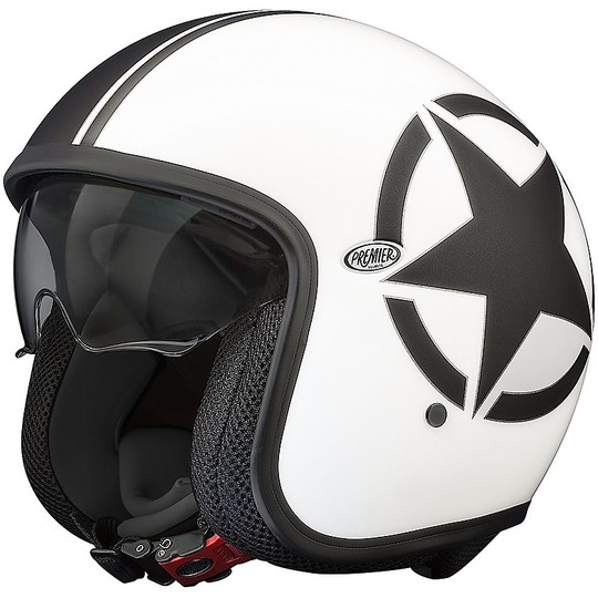 Vintage Jet Motorcycle Helmet in Premier Fiber VINTAGE EVO Star 8 BM White Matt Black