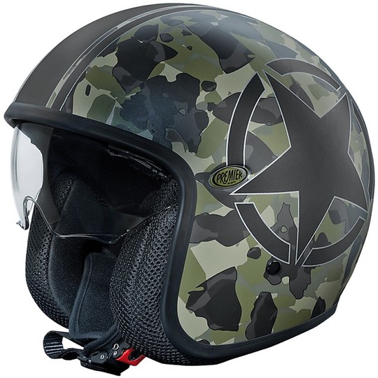 Vintage Motorcycle Helmet JetPremier Fiber mit integriertem Visier Camouflage SBM Limited Edition