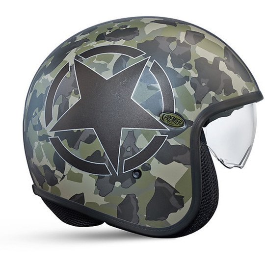 Vintage Motorcycle Helmet JetPremier Fiber With Integrated visor Camouflage SBM Limited Edition