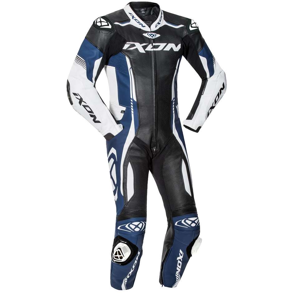 VORTEX 2 Ixon Whole Leather Professional Motorcycle Suit Black White Blue