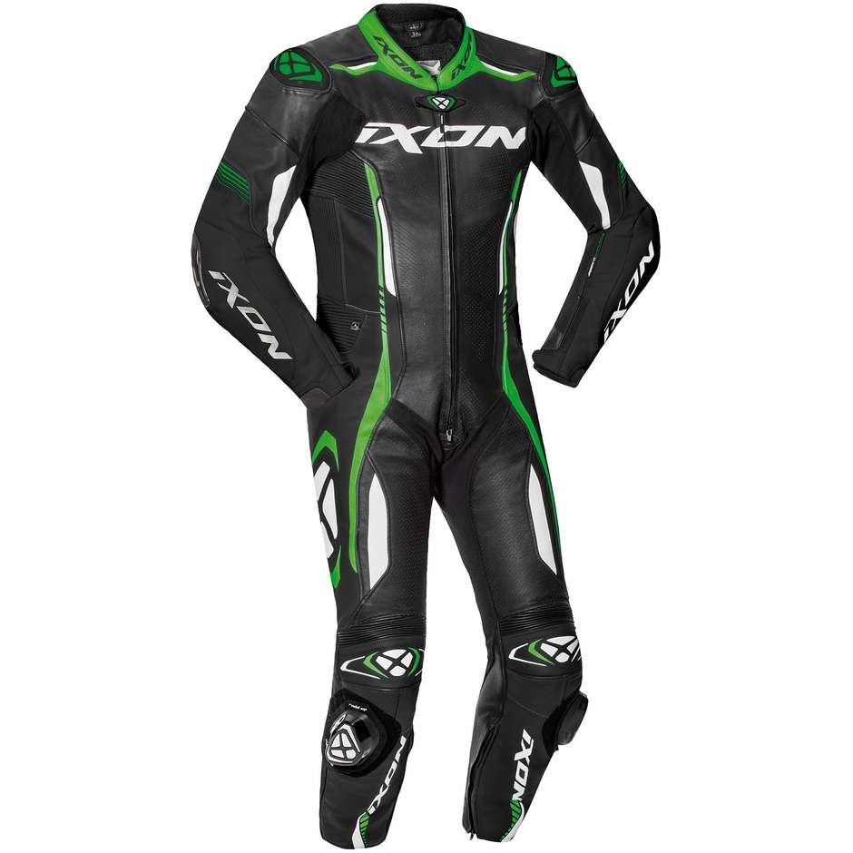 VORTEX 2 Ixon Whole Leather Professional Motorcycle Suit Black White Green