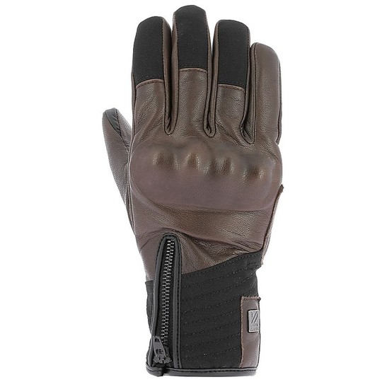 VQuattro BOSTON 18 Brown Leather and Fabric Motorcycle Gloves