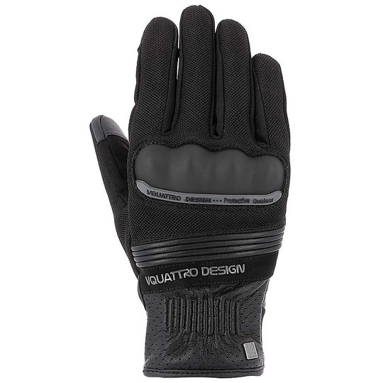 Vquattro City Metropolitan 18 Black Leather and Fabric Motorcycle Gloves