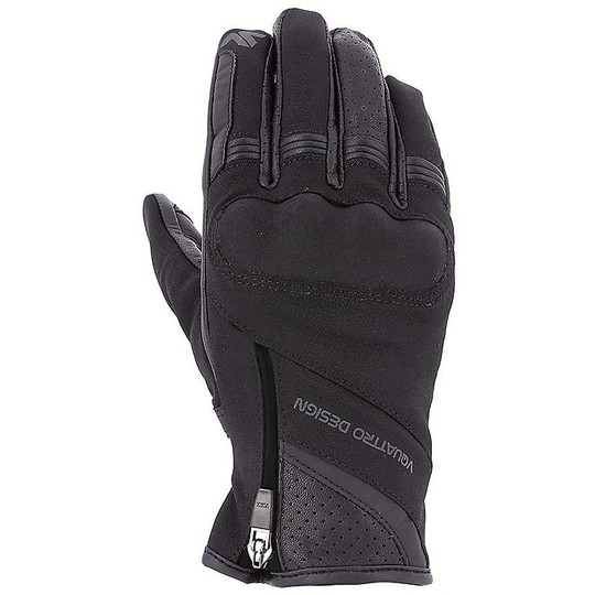 Vquattro City Summer Leather Gloves in Leather and Fabric VARRANO 19 Black