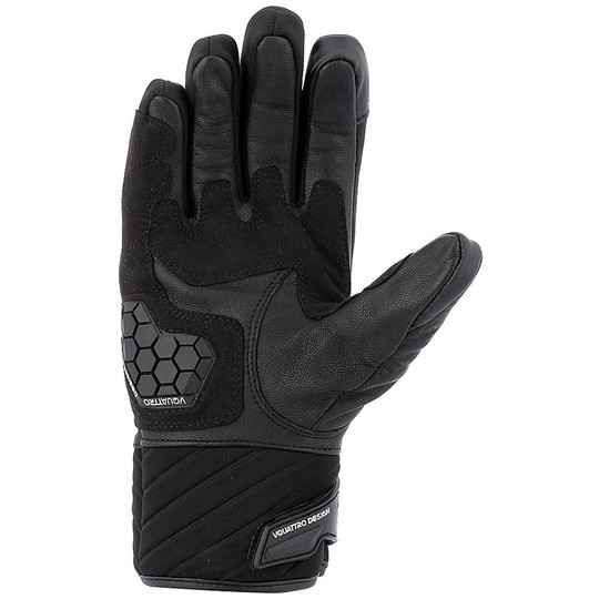 VQuattro JEREZ 18 Black Motorcycle Leather and Fabric Gloves
