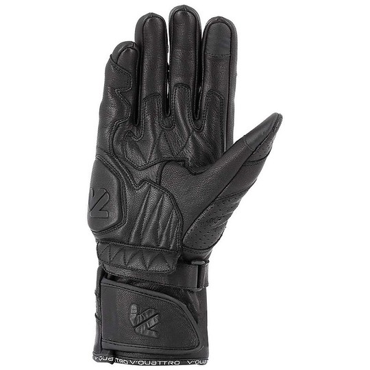 Vquattro Road Runner Black Leather Motorcycle Gloves