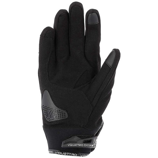 Vquattro Trooper 18 Black Leather and Fabric Motorcycle Gloves