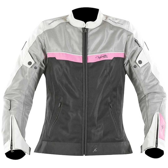 Vquattro VE51L Women's Motorcycle Jacket in Gray Fabric Fuchsia