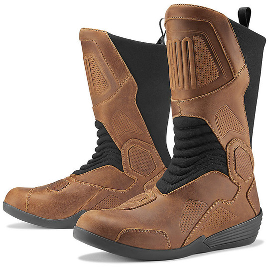 Waterproof Leather Motorcycle Touring Boots Icon JOKER WP Brown