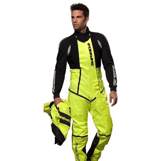 Waterproof Rain Suit Kit Spidi RAIN SALOPETTE Black Yellow Fluo