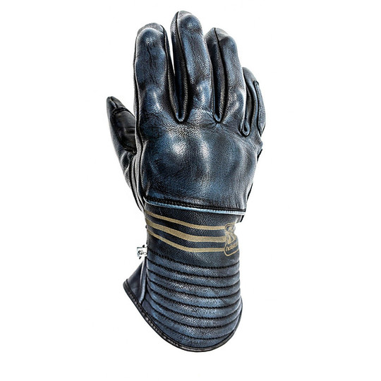 Winter Motorcycle Gloves in Full Grain Leather Helstons Model Rider Blue