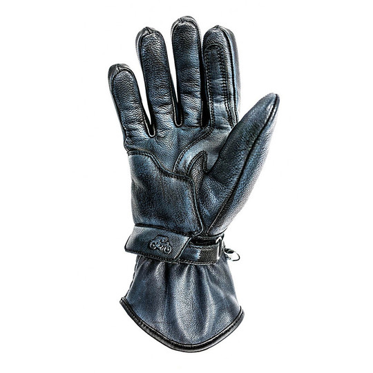Winter Motorcycle Gloves in Full Grain Leather Helstons Model Rider Blue