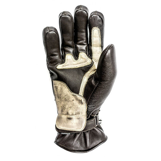 Winter Motorcycle Gloves in Full Grain Leather Helstons Model Stripe Brown White