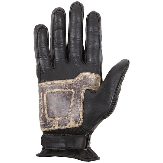 Winter Motorcycle Gloves in Full Grain Leather Helstons Model Velvet Black Beige