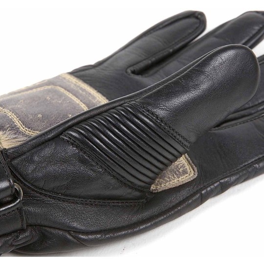 Winter Motorcycle Gloves in Full Grain Leather Helstons Model Velvet Black Beige