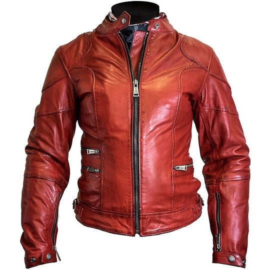 Woman Helstons Leather Motorcycle Jacket Model Pat Red