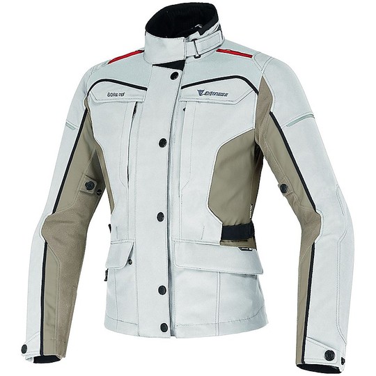 Woman In Motorcycle Jacket Dainese Gore-Tex Zima Grey Red Steam