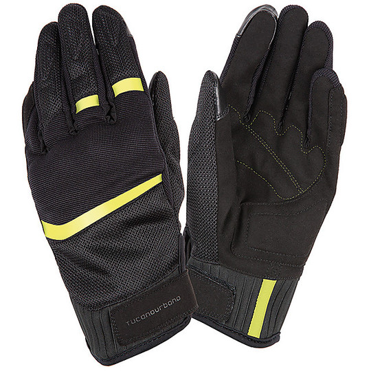 Woman Motorcycle Gloves in Tucano Urbano Fabric 9962HW Lady Black Fluo Yellow Pen