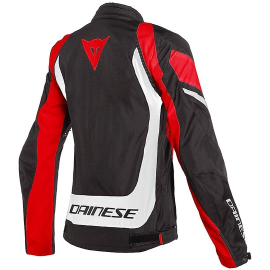 Woman Motorcycle Jacket In Dainese Fabric EDGE LADY TEX Black White Red