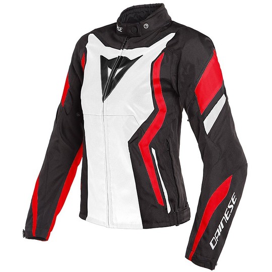 Woman Motorcycle Jacket In Dainese Fabric EDGE LADY TEX Black White Red