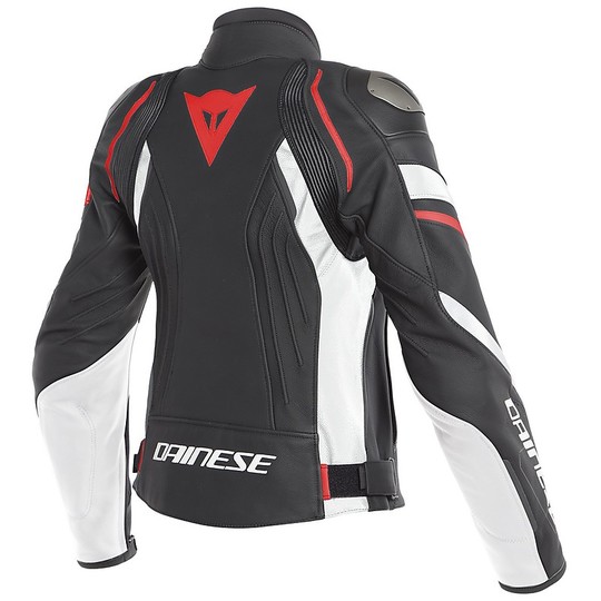 Woman Motorcycle Jacket In Dainese Leather AVRO 4 LADY Black White Red