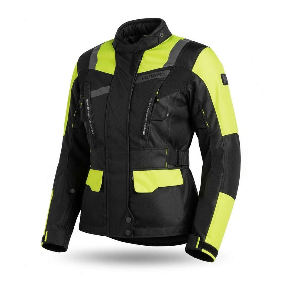 Woman Motorcycle Jacket In Hevik Touring STELVIO Lady Ligth Black Yellow Fabric