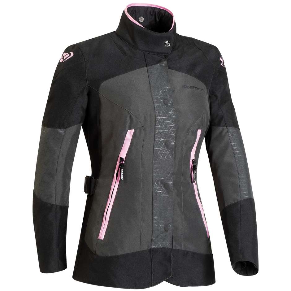 Woman Motorcycle Jacket In Ixon BLOOM Anthracite Black Pink Fabric