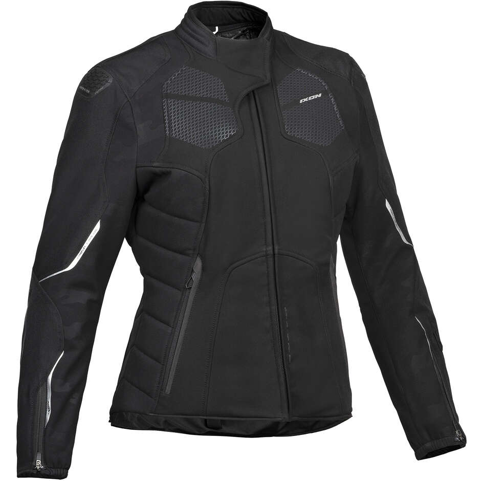 Woman Motorcycle Jacket In Ixon CELL LADY Black Silver Fabric