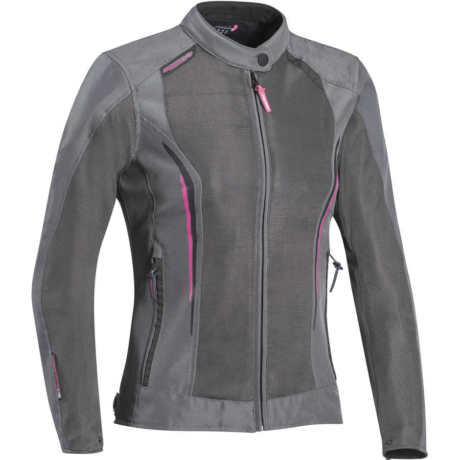 Woman Motorcycle Jacket In Perforated Summer Fabric Ixon COOL AIR Lady Gray Fuchsia