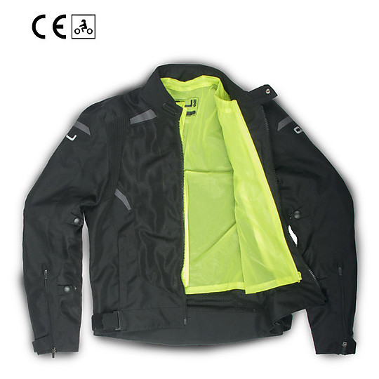 Woman Perforated Motorcycle Jacket Oj Atmosphere J222 TROPICAL LADY Black Yellow Fluo