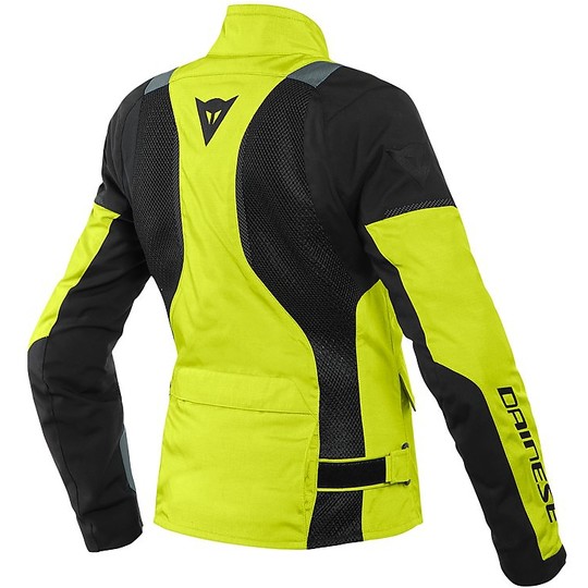 Woman Touring Motorcycle Jacket In Dainese Fabric AIR TOURER Lady TEX Black Fluo Yellow
