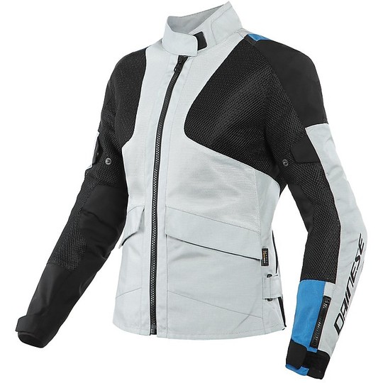 Woman Touring Motorcycle Jacket In Dainese Fabric AIR TOURER Lady TEX Gray Blue Black