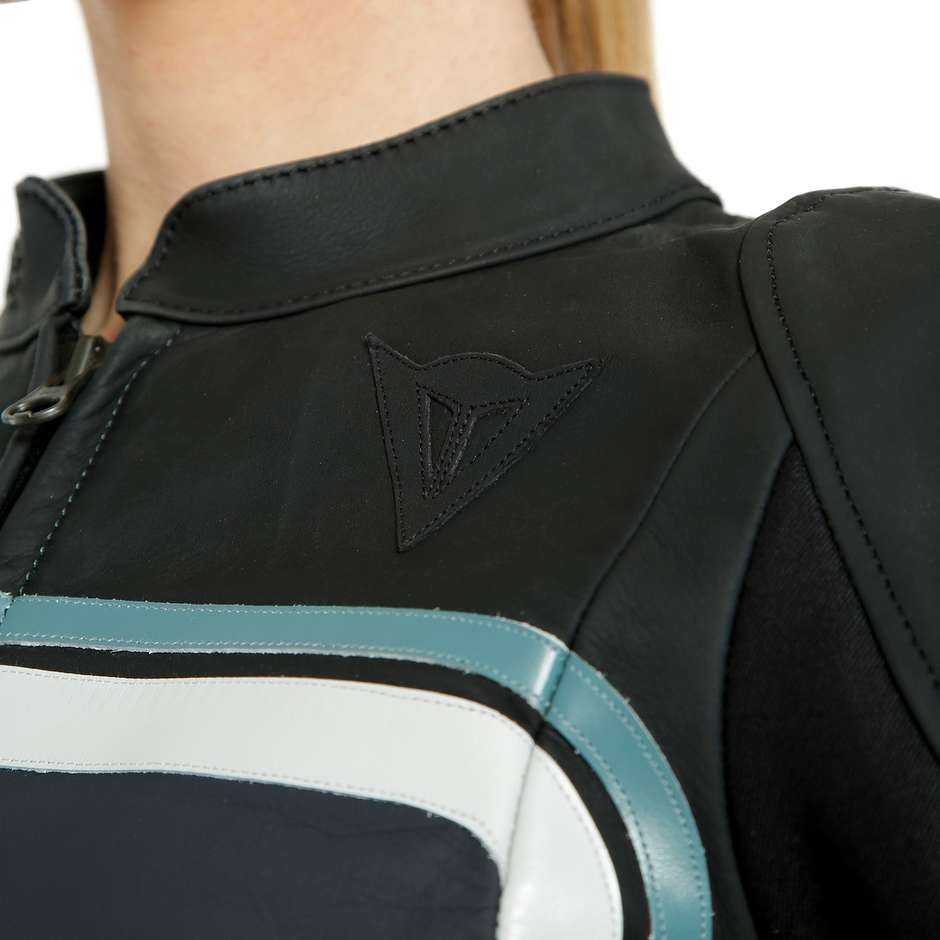 Women's Custom Motorcycle Jacket In Dainese LOLA 3 LADY Black Gray Leather