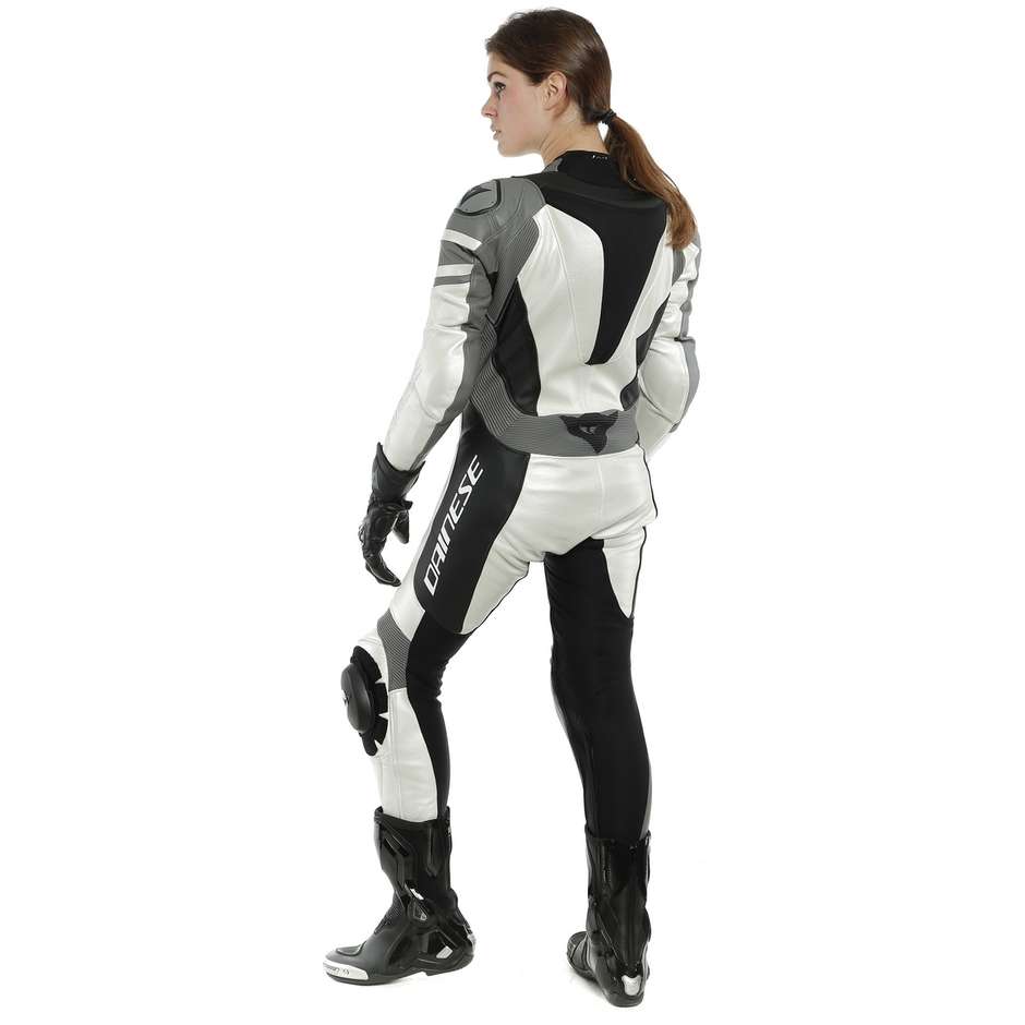 Women's Full Motorcycle Racing Suit in Dainese KILLALANE Lady 1pc Perforated Leather Black White Gray