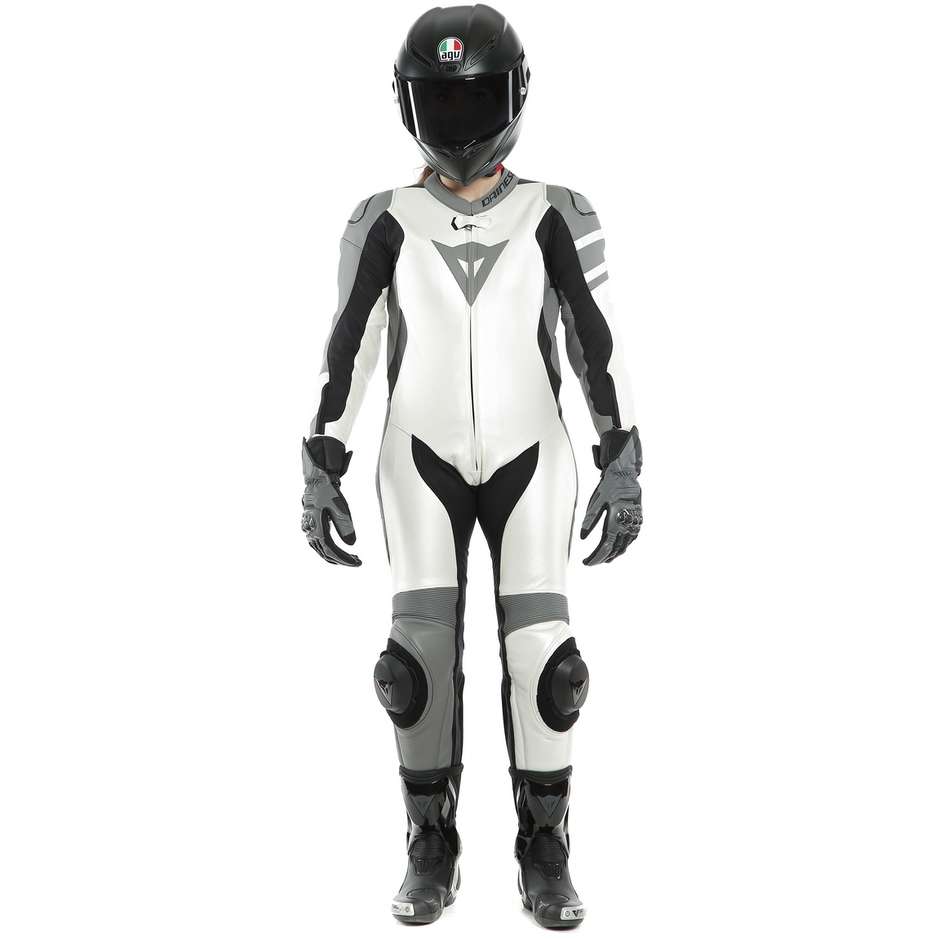 Women's Full Motorcycle Racing Suit in Dainese KILLALANE Lady 1pc Perforated Leather Black White Gray